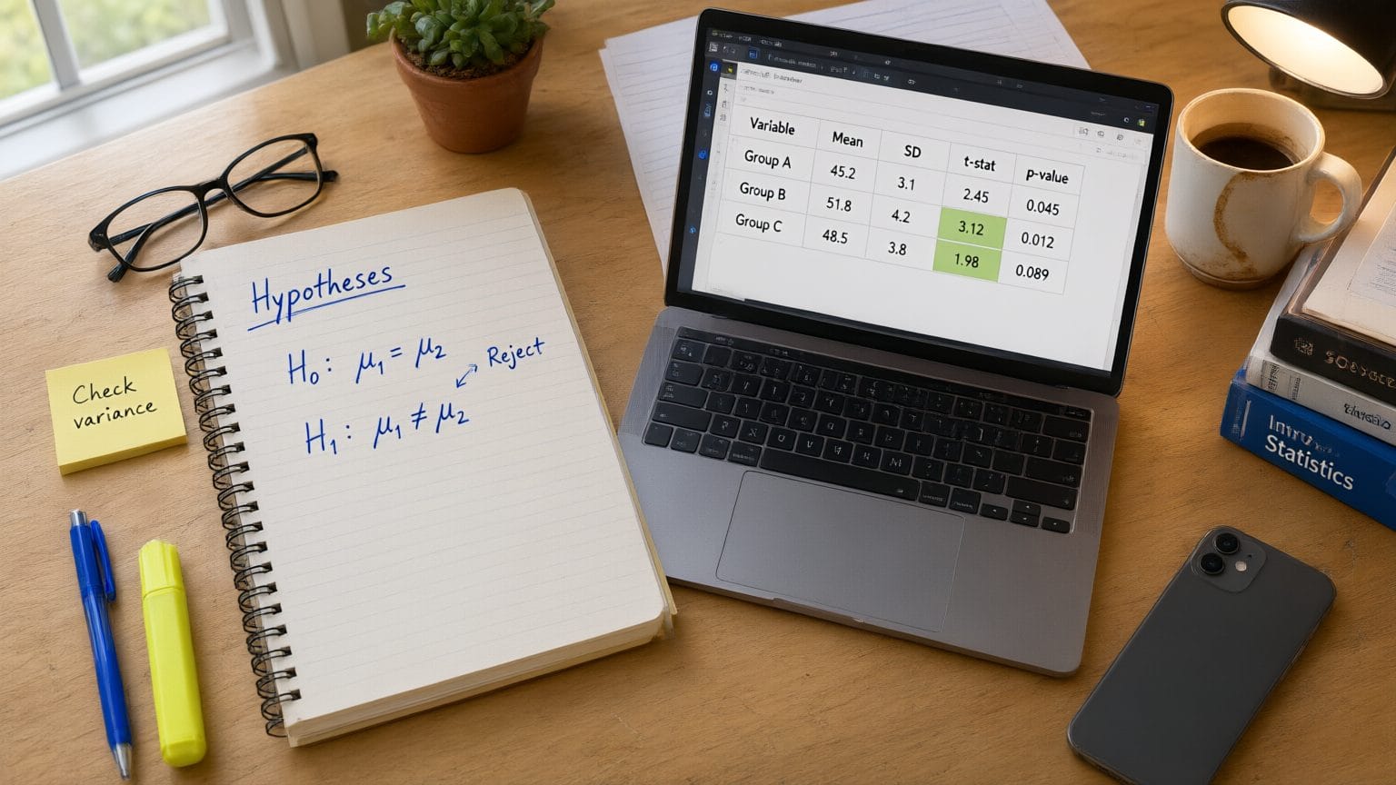 Planteamiento de hipótesis nula y alternativa en un cuaderno